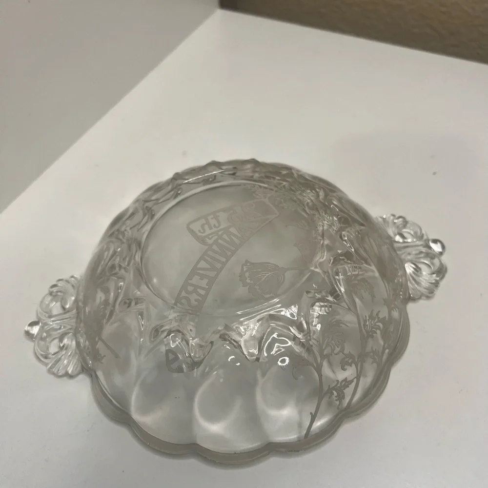 Vintage | 25th Anniversary Etched Glass Bowl with Handles